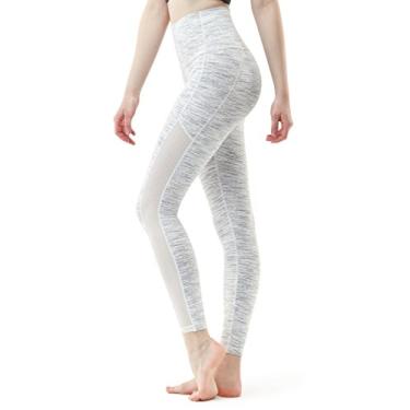 Imagem de Calça de ioga de cintura média e alta com bolsos, controle de barriga, leggings de ioga, 4 formas de elasticidade para treino, corrida, Capri, Ankle Mesh(fyp56) - Spacedyewhite, X-Large