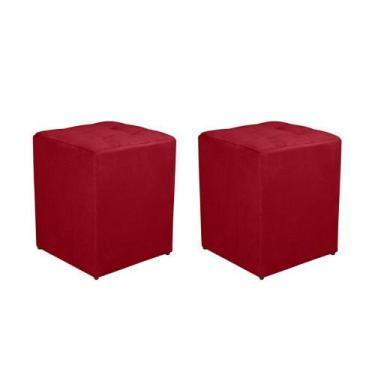 Imagem de Kit 2 Puff Quadrado Decorativo Suede - Casa da Poltrona, Vermelho escu
