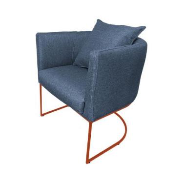 Imagem de Poltrona Luaninha Linho Azul Base Metálica Cobre - Vallisa Decor