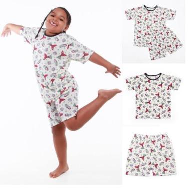 Imagem de Pijama infantil Fifico Modas mar sereia fundo tecido na cor bege