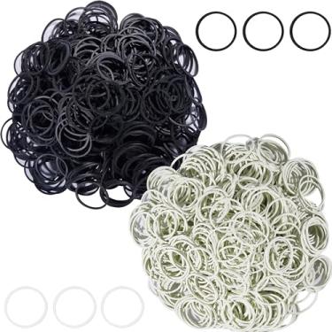 Imagem de AMUU – Pulseiras de borracha de 1.000 peças, minifaixa de borracha pequena, 500 peças, preta, 500 peças, branca, 16 mm, faixas de borracha para crianças, elástico, macio, elástico, tranças, cabelo, casamento, penteado, escritório, escola, casa