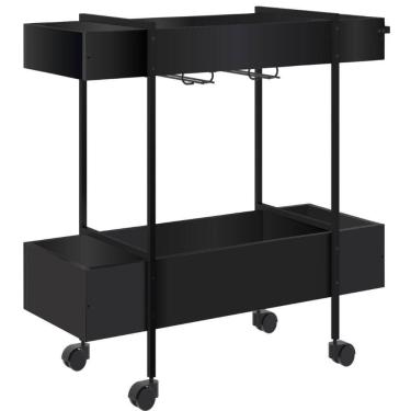 Imagem de Carrinho Bar Rodízio Artesano 93,5 Cm (largura) Em Mdp Preto Estrutura Metálica Em Aço Preto