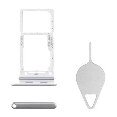 Imagem de BESJMYT Substituição da bandeja do cartão SIM para Samsung Galaxy A34 (versão SIM único) Adaptador de suporte de slot de bandeja de cartão prata com ejetor de agulha para A34 A346E A346B A346M