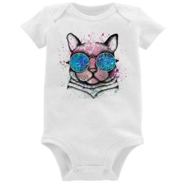 Imagem de Body Bebê Gato de Óculos Psicodélico - Foca na Moda, Branco, M