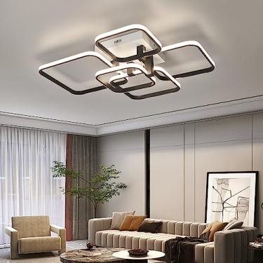 Imagem de Lâmpada de teto LED com design de quadrados pretos, regulável com controle remoto, para sala de estar, quarto, cozinha, sala de jantar 3000-6000K (L63*W52*H11 cm)