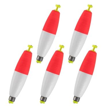 Imagem de Dr.Fish Pacote com 5 boias pesadas de charuto, boias de mola, espuma de EVA, pesca de barco de água doce, para robalo, truta, panfish bluegill 7,6 cm, vermelho/branco