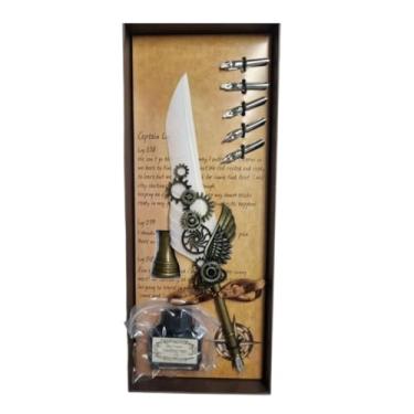 Imagem de Kit Caneta Tinteiro Pena Engrenagem Branco