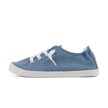 Imagem de Soda Sapatilhas femininas rasas de lona de linho sem cadarço estilo mocassim Zig-P, Jeans azul, 36