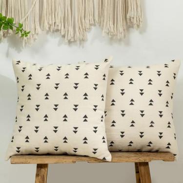 Imagem de Conjunto de 2 capas de almofada africanas, 50,8 x 50,8 cm, tecido grosso, boêmio, estampa étnica, moderna, almofada para cama, capa de almofada quadrada neutra vintage para decoração de sofá quarto