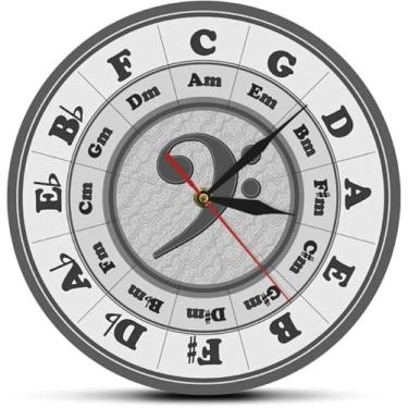Imagem de Wall Clock Bass Clef Circle of Fifths Worksheet Relógio de parede Home Décé Música key Harmony Theory Wall Wall Watch Musician Composer Artist Gift