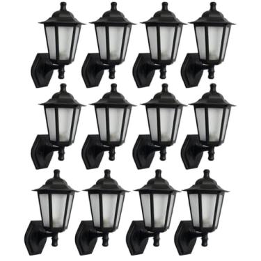 Imagem de Kit 12 Arandelas Externas Gregas Retrô Luminárias Pretas de Parede Dital Jardim Muro