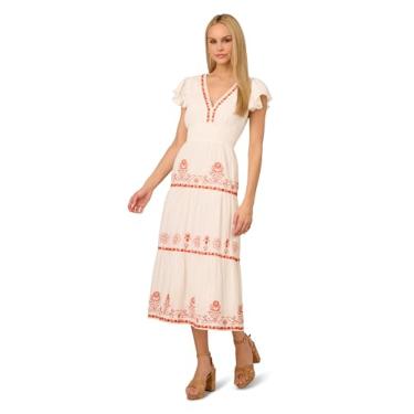 Imagem de Adrianna Papell Vestido feminino de festa de noivado e brunch de fim de semana para chá de bebê, Marfim/Vermelho Multi, 48