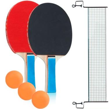 Imagem de Kit Ping Pong Com 2 Raquete 3 Bolas E Rede Tênis De Mesa