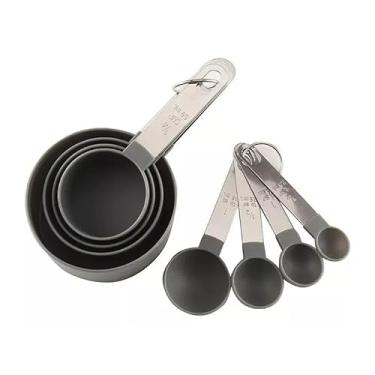 Imagem de Kit Completo 8 Peças Medidores De Cozinha Colheres Medidor Culinário Copo Dosador Jogo Colher Aço Inox Premium