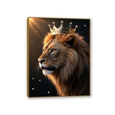 Imagem de SDYJ6GSW Crown Gold Lion King Wall Art Leão no sol inspirador romântico casal arte para quarto decoração de casa moderna 50 x 40 cm (20 x 16 pol) moldura teca