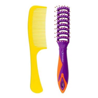 Imagem de Kit Escova Condor Fluors Desembaraça Cabelo Molhado Escova Pente