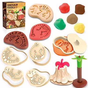 Imagem de Conjunto de brinquedos de dinossauro para meninos de 4 a 8 anos, brinquedos de dinossauro para meninas e meninas, vulcão Fossils Molding Color Dough Accessories Toys for Kid Age 5-7 Anos 13 peças