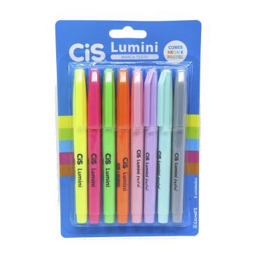 Imagem de Marca-texto Cis Lumini 8 un - 4 neon + 4 pastel, ponta chanfrada 1 a 3,5 mm