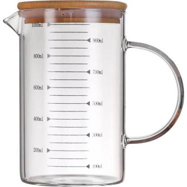 Imagem de Jarra Medidora 1L de Vidro com Tampa de Bambu e Bico Direcionador Grad