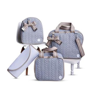 Imagem de Kit de Bolsa Mala Maternidade Luxo 4 Peças Jeans - WLN MAGAZINE