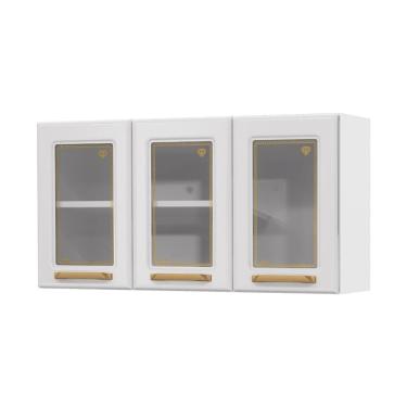 Imagem de Armário de Cozinha Aéreo de Aço 3 Portas com Vidro 105cm Multimóveis CR20359