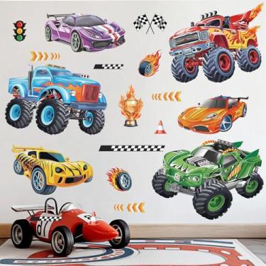 Imagem de wondever Adesivos de parede de carros de corrida, caminhões, veículos, estradas, adesivos de arte de parede para quarto de crianças, quarto de meninos, sala de jogos