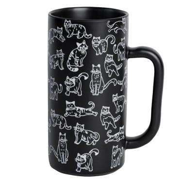 Imagem de Caneca de cerâmica de gato preto, 400 ml, xícara de café com padrão engraçado e alça grande, canecas altas de porcelana para chá, latte, chocolate quente - presente para amantes de gatos para mulheres