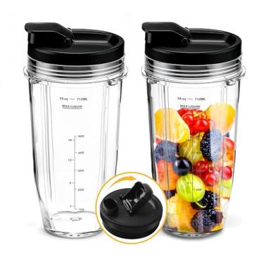 Imagem de Pacote com 2 copos de reposição para liquidificador Ninja de 680 g com tampas de gole, peças de reposição compatíveis com o liquidificador Nutri Ninja