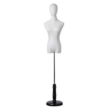 Imagem de CUTPOIY Manequim feminino preto, forma de vestido de manequim de costura de tronco com suporte de base de madeira, para exibição de janela de balcão, removível ajustável (tamanho: com braços + cabeça
