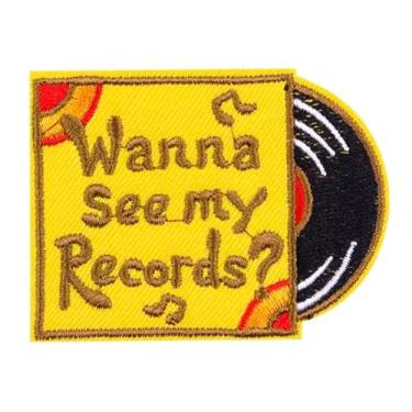 Imagem de Wanna See My Records? Reprodutor de discos de vinil Amante de música Álbum clássico de 6 cm bordado a ferro para roupas