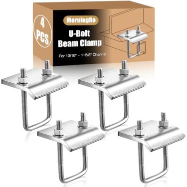 Imagem de MorningRo Pacote com 4 braçadeiras de viga U-Bolt de canal a feixe com parafuso em U quadrado e porcas, para canal de 13/40.6 cm - 1-5/20.3 cm, aço galvanizado