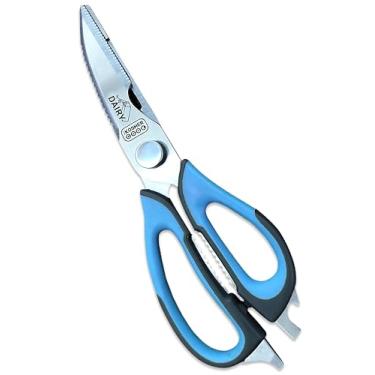 Imagem de Tesoura de cozinha azul para laticínios – Tesoura resistente com lâminas ultra afiadas e cabos de borracha confortáveis – Ferramentas de cozinha codificadas por cores da Kosher Cook
