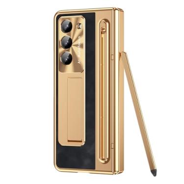 Imagem de HAO RIYLN Capa ultrafina para Samsung Galaxy Z Fold6, capa galvanizada à prova de choque com suporte oculto proteção total da capa da dobradiça, preta, Z FOLD6