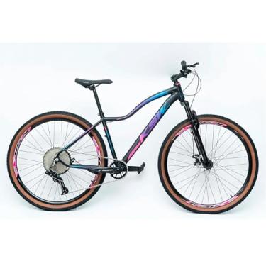 Imagem de Bike MTB Feminina Retrô Aro 29 KSW MWZA Relação 1x12v Cassete 11-50 Freio a Disco,15,Preto Rosa Azul
