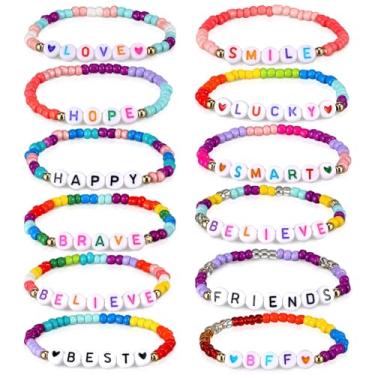 Imagem de Pulseira infantil de 12 peças para meninas, pulseiras de amizade, pulseiras para meninas, pulseiras infantis, pulseira de praia com contas elásticas, Acrílico, pulseiras
