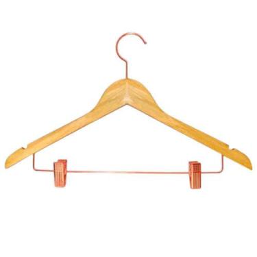 Imagem de Kit 40 Cabides Madeira Marfim c/ Presilha Rosé Gancho Metal - Up Maneq