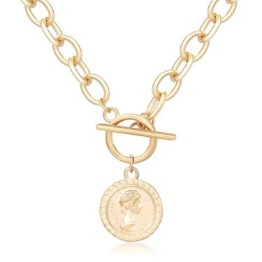 Imagem de BONJOULRY Colar com pingente feminino dourado olho turco sol lua flor pingente colar delicado clipe de papel vintage sorte amuleto gargantilha colares joias celestiais presente, Metal, Sem Pedra