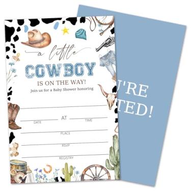 Imagem de rizotus Convites de chá de bebê para meninas e meninos, convites de festa de revelação de cowboy ocidental 25 cartões com envelopes, suprimentos de decoração de festa de anúncio de grávida -12