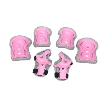 Imagem de Vaveren Protetor de pulso, cotovelo, joelho, proteção ergonômica, conjunto de equipamentos de proteção para crianças, conjunto de protetores de skate para, Rosa Cinza
