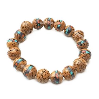 Imagem de EDMIRIA Pulseira Tibetana Mala Bodhi Seed de Bodh Gaya Nepal - Olho de Fênix Contas de Buda Naturais Cordão de Mão para Homens Mulheres Oração Japa, Free Size, Sem Pedra Preciosa