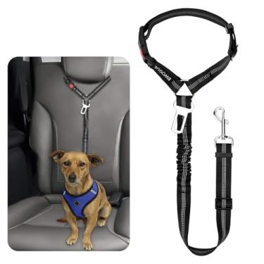 Imagem de BWOGUE Cinto de segurança refletivo para cães e gatos, coleira de retenção de cabeça para carro, cachorro, elástico, elástico, ajustável, sem emaranhamento, cabos de segurança para veículos para cães