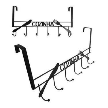 Imagem de Cabide Gancho Para Porta Aramado Cozinha Black Com 6 Ganchos - FWB