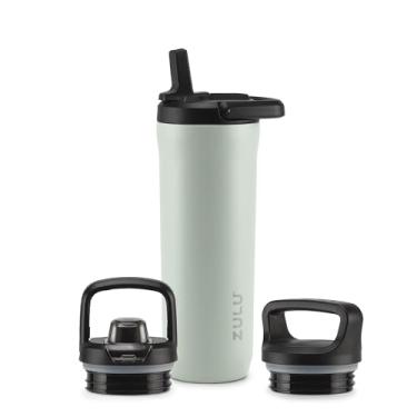 Imagem de ZULU Garrafa de água infantil Base de 510 g de aço inoxidável com 3 tampas - Canudo, Chug, Twist | Garrafa térmica de metal com parede dupla e isolada a vácuo | Serve para porta-copos de carro, alça