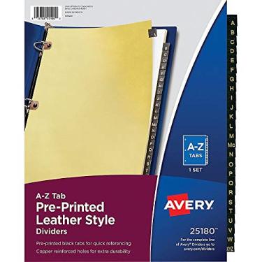 Imagem de Avery Preprinted Black Leather Tab Dividers with Copper Reinforced Holes ,INDEX,BNDR,11X8.5,A-Z