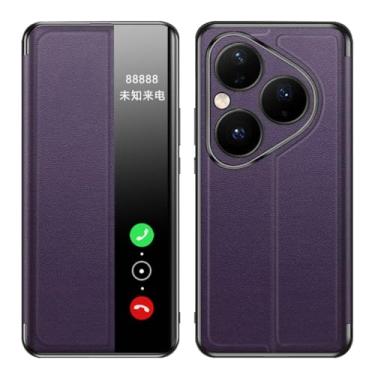 Imagem de LTLMYDAM Capa de couro para Huawei Pura 80 Ultra/80 Pro/80 Pro+/80, Flip Clear Small View Business Slim Cover Camera Drop, Roxo, 80