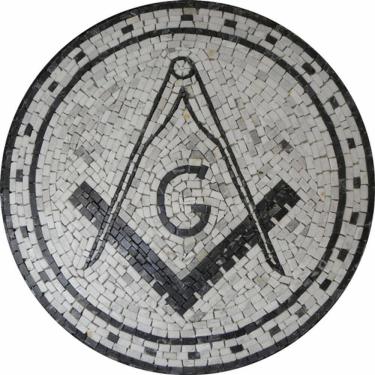 Imagem de Piso Maçom Em Mosaico Esquadro E Compasso I Tamanho 60cm