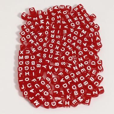Imagem de 1200 peças 6 × 6 mm contas do alfabeto cubo vermelho transparente acrílico contas de letras brancas, para pulseiras e fabricação de joias