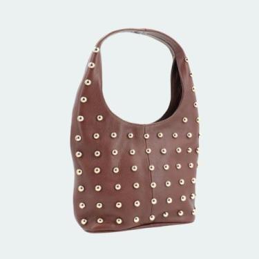 Imagem de Bolsa de Ombro em Couro Legítimo com Ilhós - BAUARTE, Marrom