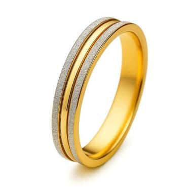 Imagem de Aliança Compromisso 4mm Dourada Ouro 18k Friso Casal Friso Tradiconal 