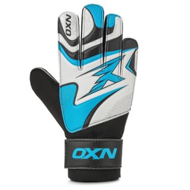 Imagem de Luva Goleiro Futebol OXN Látex Aderente Grip Corte Negativo Ajustável Tamanho Adulto e Infantil Junior Criança Masculino Feminino Profissional Jogo Campeonato (Azul, 6)